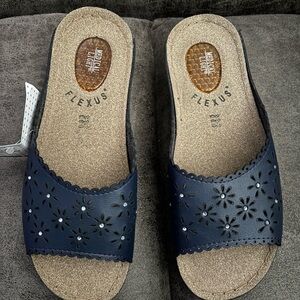 Spring Step Navy Sandals with Floral Cutouts